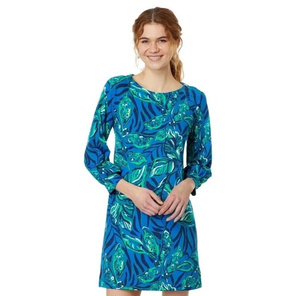 Lilly Pulitzer Elianna Cotton T-Shirt Tunic Mini Dress Leaf Printed XS 288661